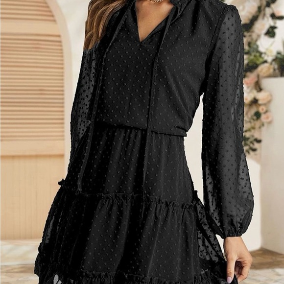 Like new, black long sleeve ruffle tiered dress, worn 1x, darling! - Picture 2 of 4